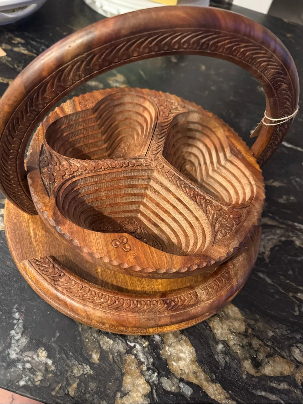 Hand-Carved Wooden Trivet Fruit Basket